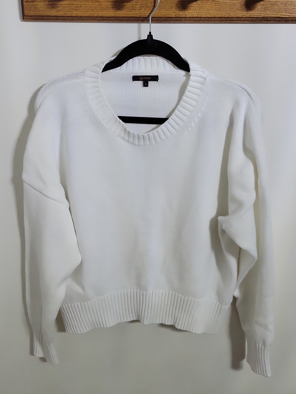 Quince Women's Ivory Boyfriend Crew Sweater 100% Organic Cotton, Size S